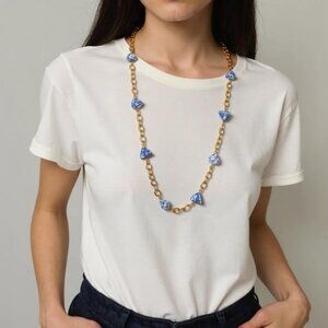 One of a kind Porcelain Blue/white long chain Necklace. Porcelain beads